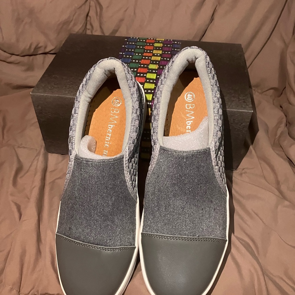 bernie mev. Gray and White Women's Slip-On Sneakers - Picture 2 of 4